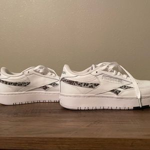 reebok club c double checked leopard print